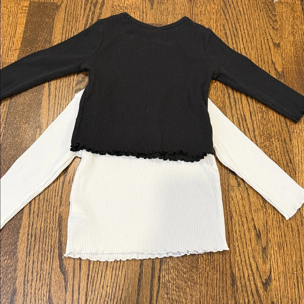 Old Navy Lettuce Edge Ribbed Long Sleeve Tops — Black & White Duo 12-18 Months